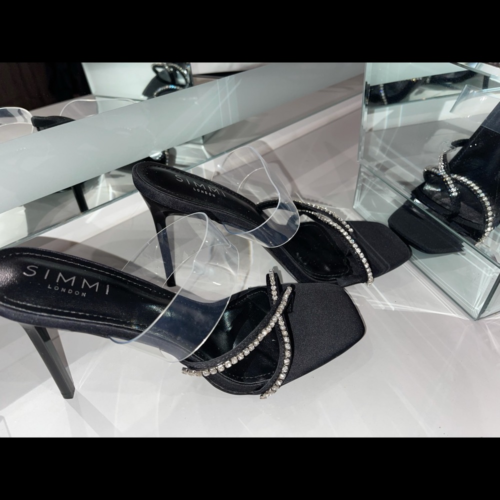 Simmi London Black Diamante Stiletto Mules